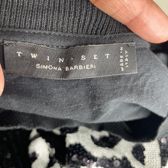 Twin-Set Women's Black Oversize Sequins Tres Jolie T-shirt Size Medium Glam - Picture 6 of 7